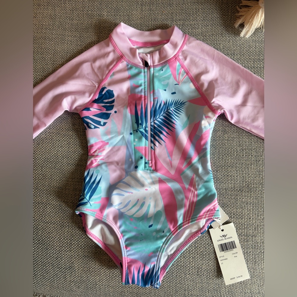 3/$10 Angel Season Tropical Pink and Blue Kids Rashguard